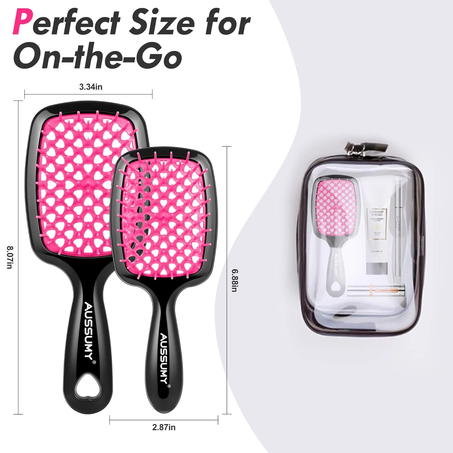 2-Pack Vented Detangling Hair Brush Set – Regular & Mini Round Brushes with Soft Bristles