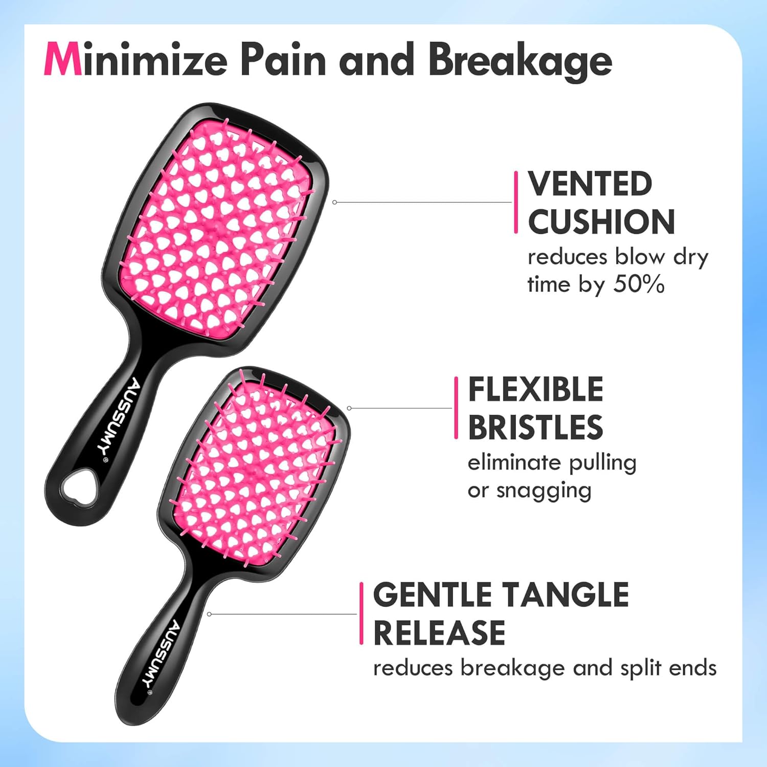 2-Pack Vented Detangling Hair Brush Set – Regular & Mini Round Brushes with Soft Bristles