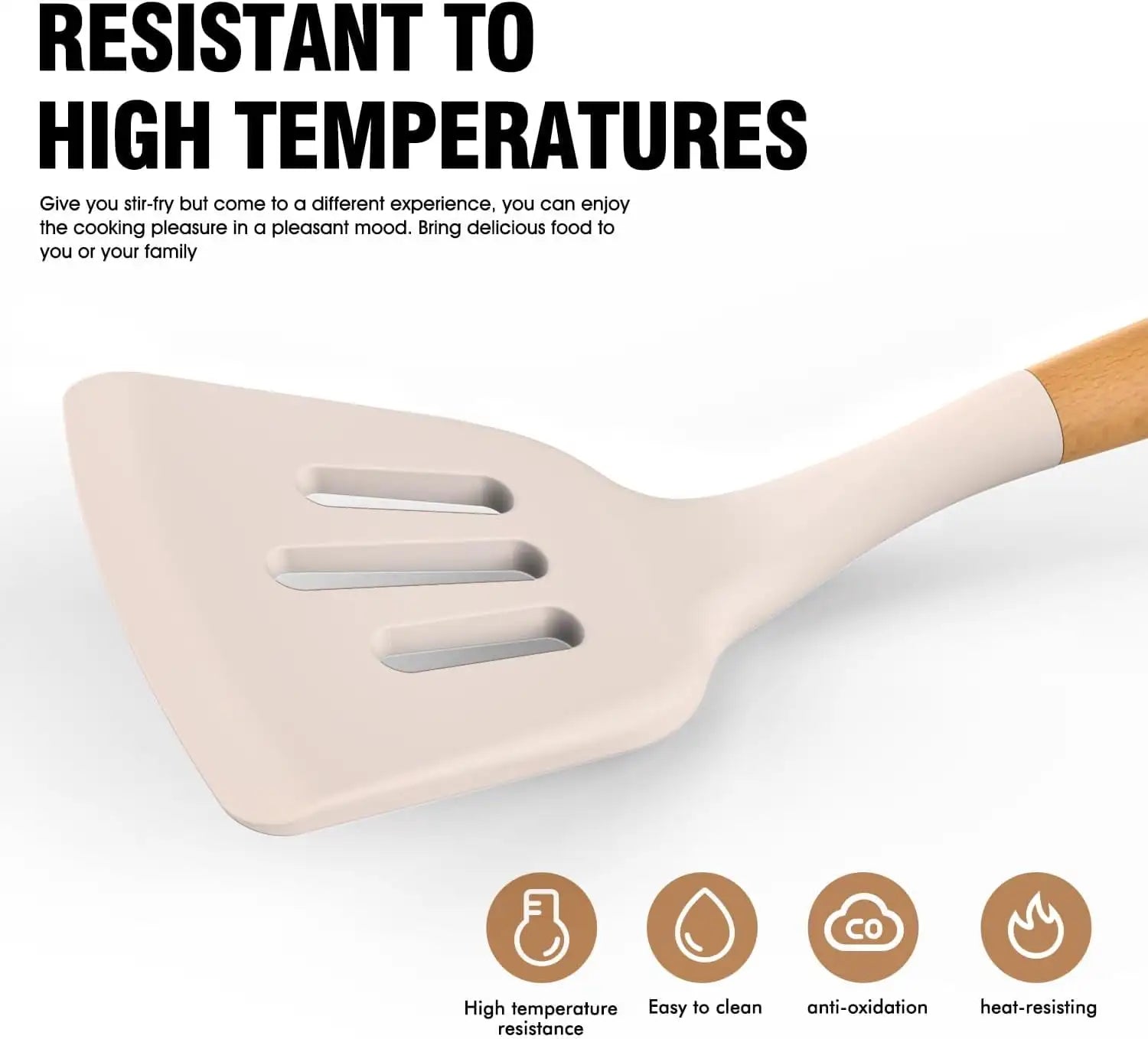 Silicone kitchen utensil wooden handle for cooking