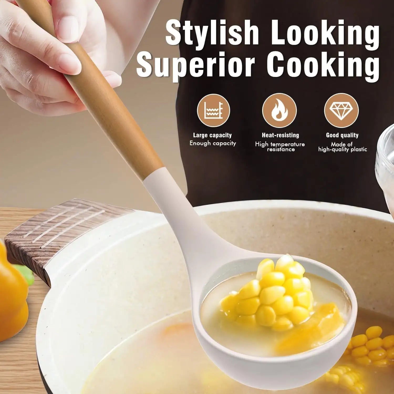 Silicone kitchen utensil wooden handle for cooking