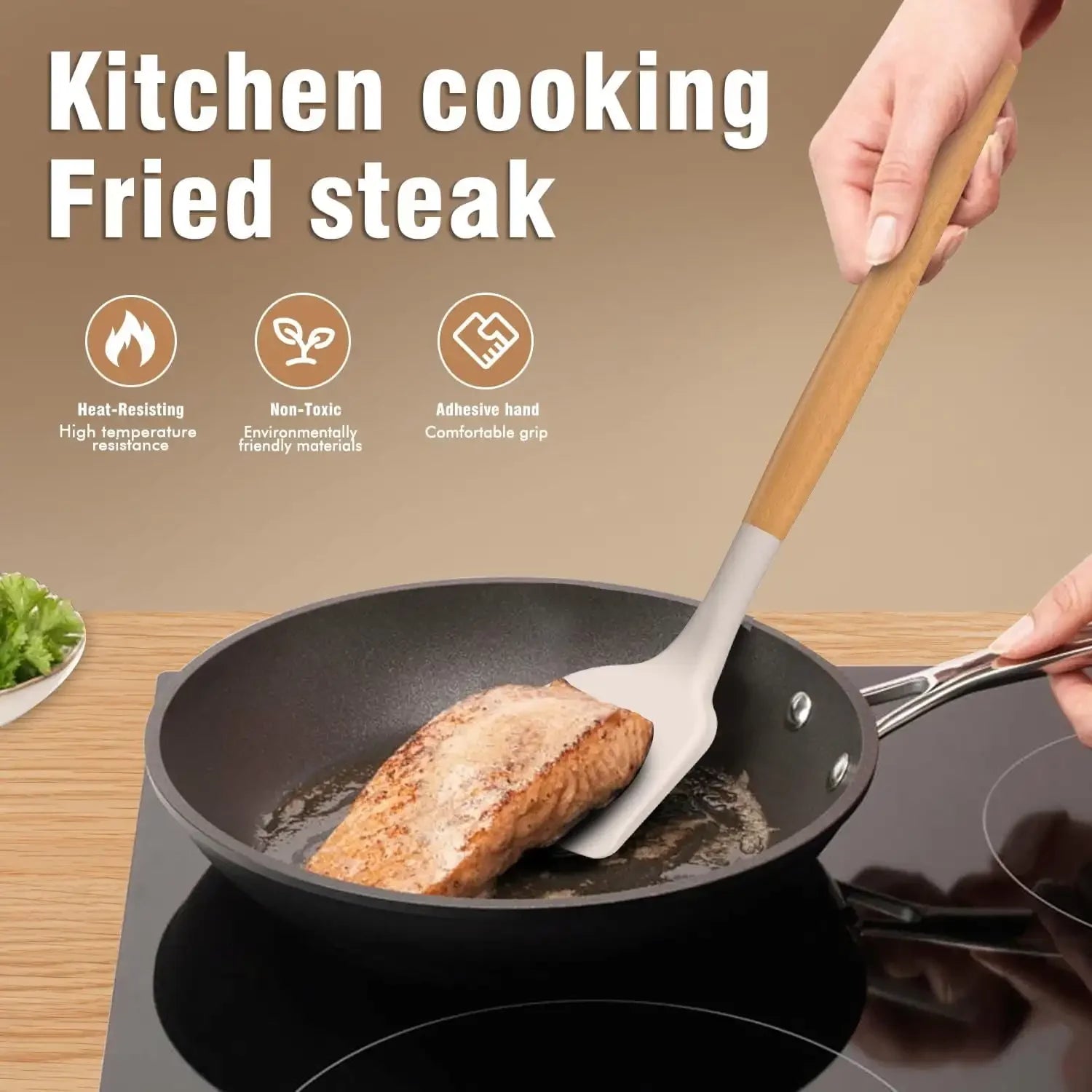 Silicone kitchen utensil wooden handle for cooking