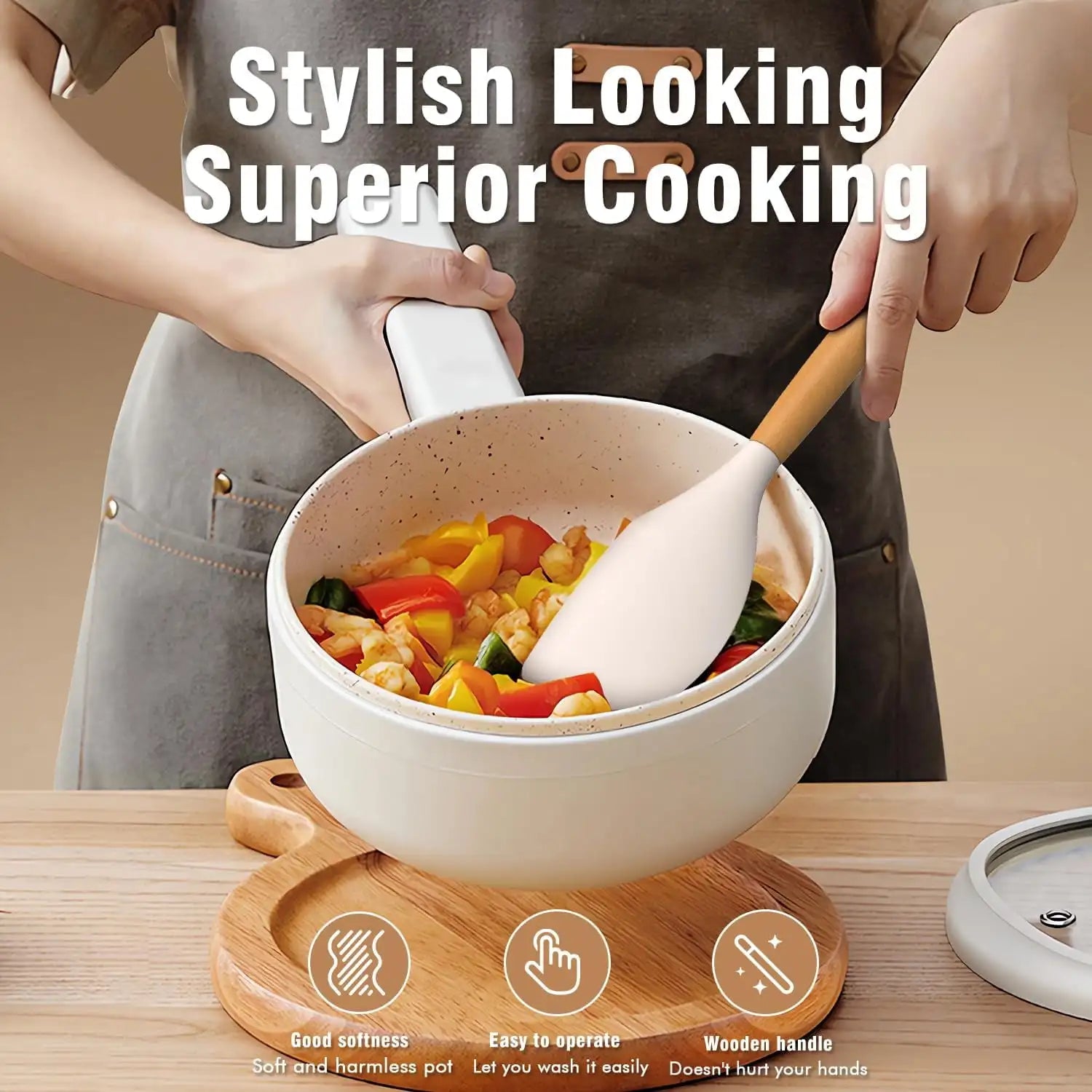 Silicone kitchen utensil wooden handle for cooking