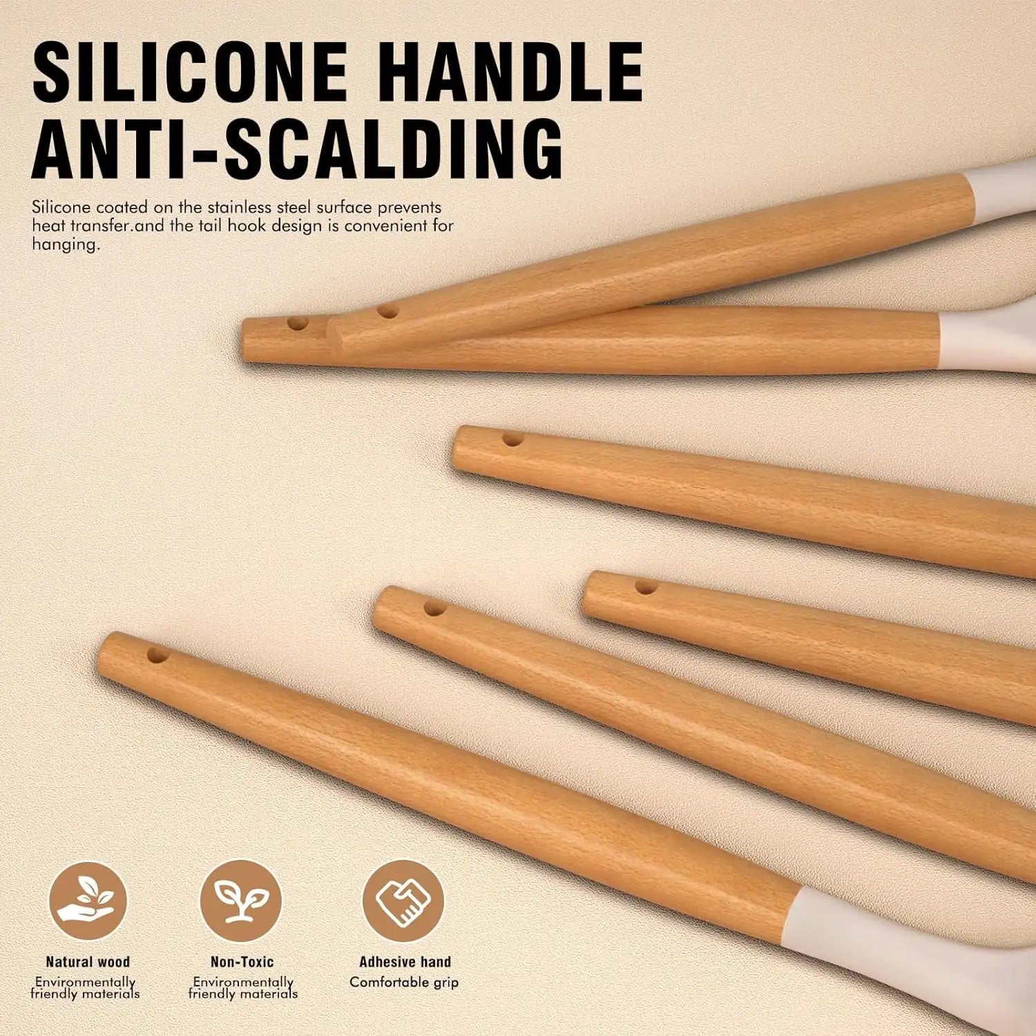 Silicone kitchen utensil wooden handle for cooking