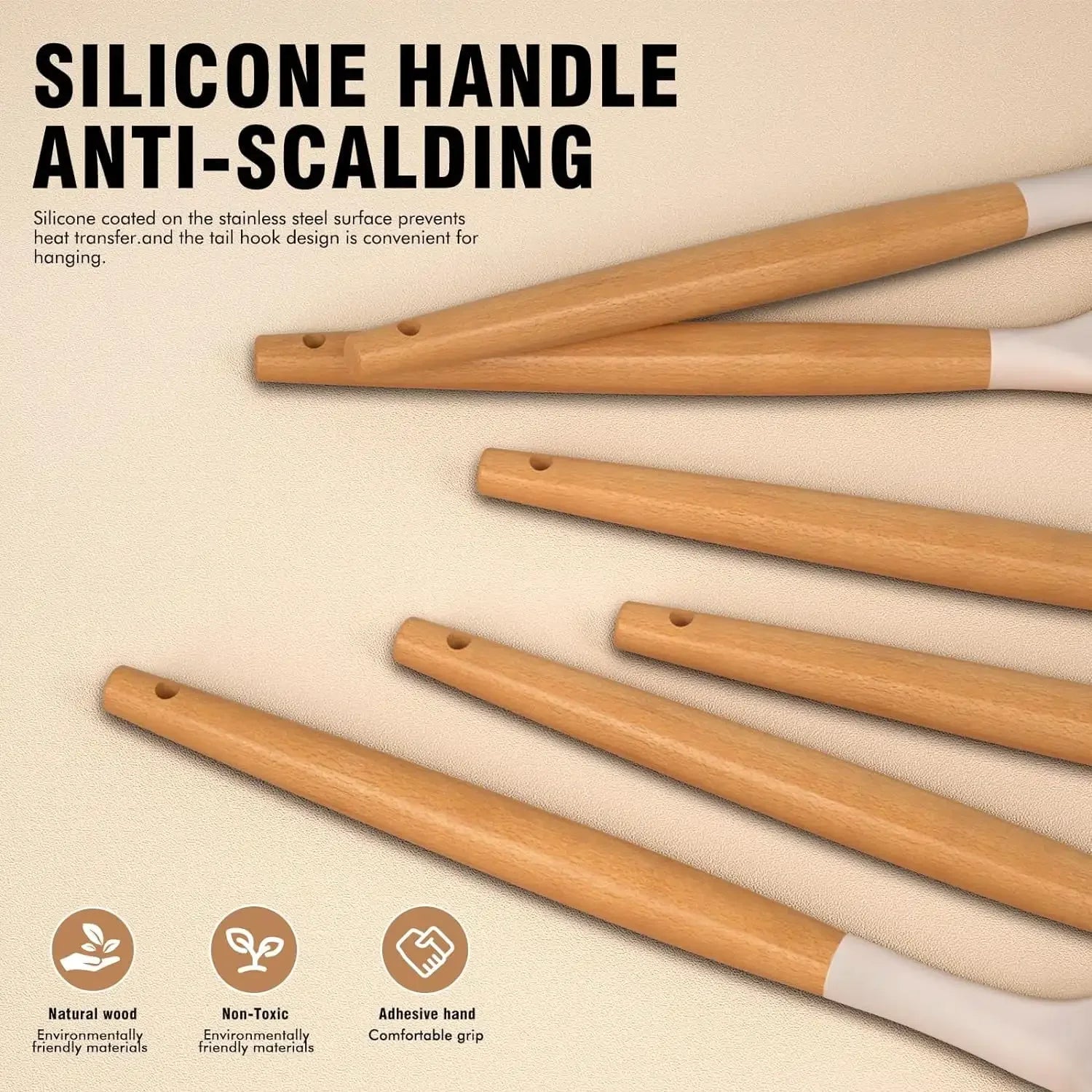 Silicone kitchen utensil wooden handle for cooking