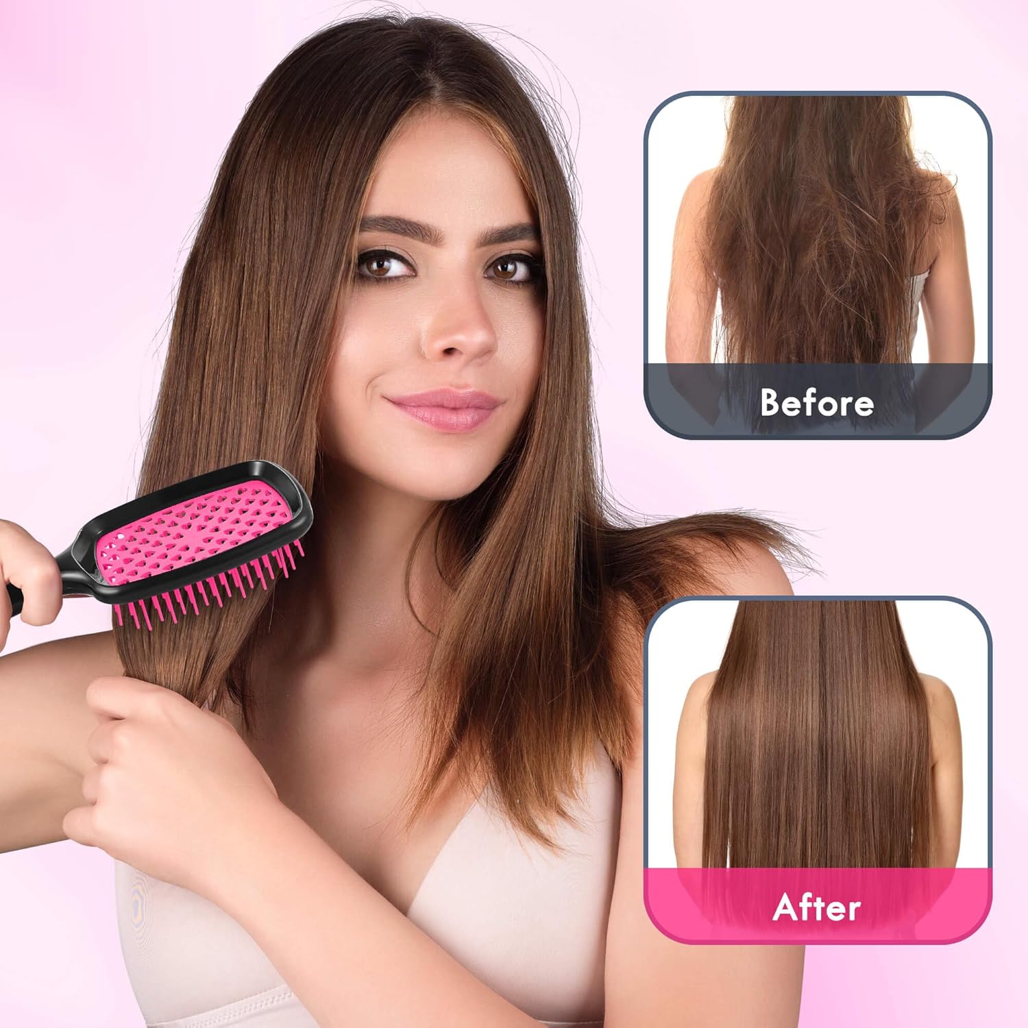 2-Pack Vented Detangling Hair Brush Set – Regular & Mini Round Brushes with Soft Bristles
